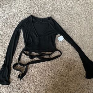 Black wrap tie crop top